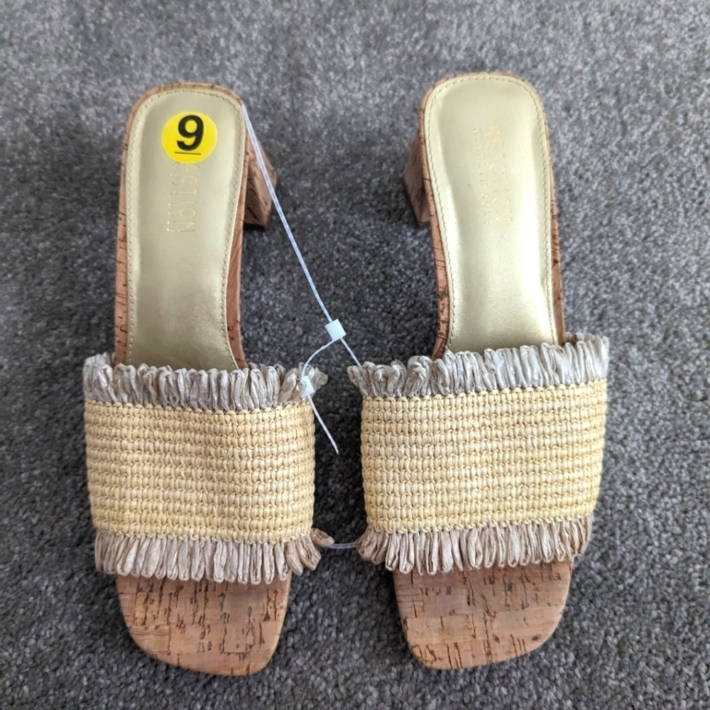 Reaction Kenneth Cole fringe heeled sandals slippers women's size 9 Brand New